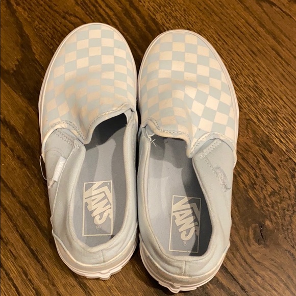 Vans Shoes - Vans light blue checkered slip ons size 7 NWOT